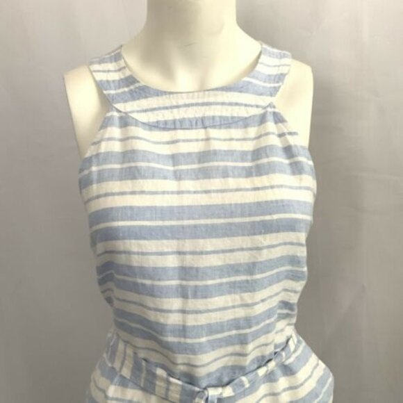 100% Linen Sigrid Olsen Midi Dress Blue White Dutch Stripe 10 - Picture 12 of 12